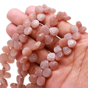 Cuentas de Piedra Lunar Melocotón Natural Talladas a Mano de 9-10MM, Perforadas Lateralmente, Cuentas Sueltas de Piedra Lunar Melocotón para Joyería - Product Image 5