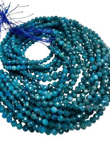 Neon Apatite 4.5mm Faceted Round Beads <b>Blue</b>/Teal Color Third Party Appraisal Ready to Ship for <b>Necklace</b> Making - Product Image 4