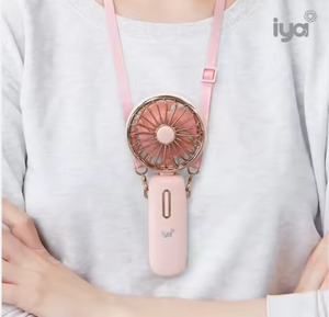 พัดลมคล้องคอแบบพกพา สีม่วง มอเตอร์ดีซี จอแสดงผลดิจิตอล 3 ระดับความเร็ว ใช้พลังงานจากแบตเตอรี่ ดีไซน์พับได้ ชาร์จผ่าน USB - Product Image 5