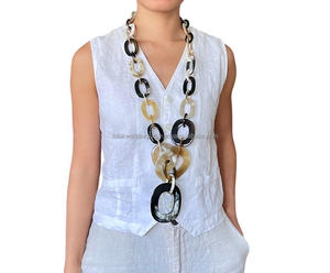 สร้อยคอจี้ฮอร์นที่มีสไตล์ทำด้วยมือทำจากไม้เรซินกระดูกโลหะที่มีเพชรและไข่มุกดีไซน์เป็นเอกลักษณ์ - Product Image 5