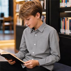 Camisa de Verano Ligera para Niños, con Cuello y Botones, Manga Larga, Uniforme Escolar, Camisa de Vestir para Jóvenes - Product Image 6