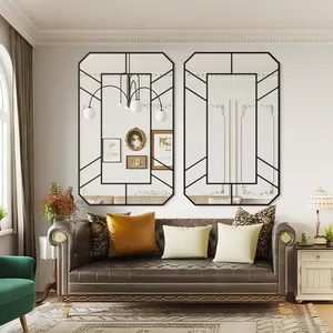 Geometric Wall Mirror Art Deco Style Abstract Design Glass <b>Frame</b> Home Decor Living Room Wall Hanging - Product Image 4