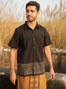 Men Handcrafted Cotton Short Sleeve Button <b>Down</b> Collar Shirt Casual Summer Wear Comfortable Breathable Natural Fabric Shirt - Product Image 2