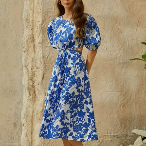 Floral Print <b>Tie</b> <b>Back</b> Boho Dress Cut-out Dress Summer Dresses for Women Beach - Product Image 1