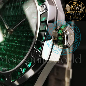 Montre de luxe vintage verte avec diamants, mouvement quartz japonais, date, pour homme, style hip-hop, entièrement sertie de diamants, passe tous les tests de diamant. - Product Image 3