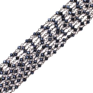 Chaîne de chapelet en tourmaline noire hydro, 4 mm, rondelle, fil plaqué noir, en rouleau, pour la fabrication de bijoux - Product Image 3