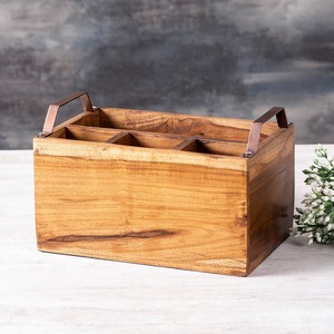 Best-Selling 10 Inch Acacia Wooden <b>Table</b> <b>Caddy</b> with Handle From India Features Tissue and Cutlery Holders for Beverages - Product Image 1
