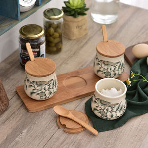 Custom Logo <b>Spice</b> <b>Jar</b> Set New Ceramic Wood Dust-Worthy Leaf Food Grade Dishwasher Safe Modern Design Printed Carton Kitchenware - Product Image 2