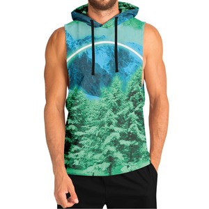 เสื้อกล้ามมีฮู้ดแบบขายส่ง พิมพ์ลายป่าภูเขาด้วยเทคนิค Sublimation ระบายอากาศได้ดี ผลิตจากโพลีเอสเตอร์ เหมาะสำหรับใส่ลำลองในฤดูหนาว - Product Image 1