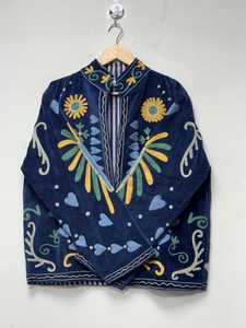 Luxury Handmade Stunning Blue <b>Velvet</b> Suzani Embroidered Jacket Boho Floral Peace Statement Kimono <b>Coat</b> Indian Artisan Outerwear - Product Image 4
