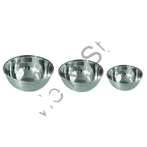 Juego de cuencos de acero inoxidable con mezclador de vidrio, cuenco de servicio de color plateado pulido, precio al por mayor, 3 uds. - Product Image 1