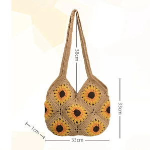 Bolso de Hombro de Hilo de Algodón Hecho a Mano, Resistente, de Gran Capacidad, con Decoración de Girasol, Ecológico y Ligero, Directo de Fábrica - Product Image 6