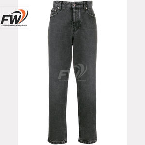 กางเกงยีนส์เดนิมคุณภาพสูงสำหรับผู้ชาย แบบขายส่ง OEM ปรับแต่งได้ แฟชั่นสไตล์ขาดๆ ทรงตรงแบบซ้อนกัน สีสโตนวอช สำหรับทำงาน - Product Image 1