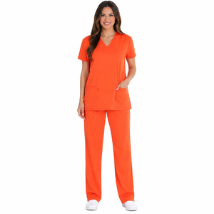 Ensemble de blouses médicales respirantes à col en V avec logo personnalisé, ensemble de blouses médicales souples et extensibles à manches courtes, uniforme d'hôpital, tenue de travail pour infirmières, kit de pantalons - Product Image 1