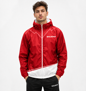 Custom <b>Men</b>’s Windbreaker Red White <b>Jacket</b> Set <b>Lightweight</b> Hooded Running Sportswear Sublimation Training Jogging Tracksuit OEM - Product Image 1