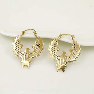 Boucles d'oreilles créoles aigle plaqué or, en alliage de laiton vintage, bijoux unisexe - Product Image 3