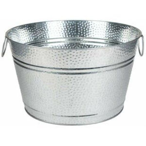 Elegante Cubitera de Acero Galvanizado Martillado con Soporte Metálico Negro Resistente, Enfriador de Bebidas Portátil y Estante para Vino - Product Image 5