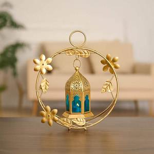 Gold Metal <b>Hanging</b> Lantern Candle <b>Holder</b> Floral Leaf Decorative <b>Tealight</b> Lantern for Home Living Room Wedding Party & Ramadan - Product Image 6