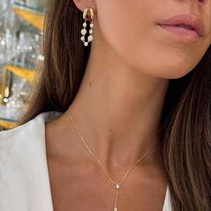 Long Drop Dangle Line Unique Huggie <b>Hoop</b> Statement <b>Earrings</b> Wholesale 14k 18k Gold 1 Ct Round Lab Grown Diamond Georgian Set - Product Image 4