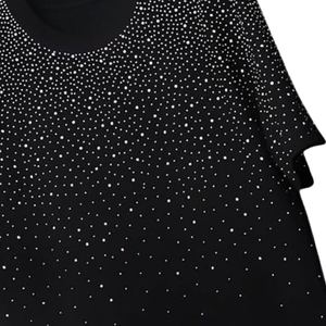 T-shirt en tricot noir à manches courtes pour homme avec motif à pois, col rond, coupe ample décontractée, respirant, imprimé pailleté, longueur normale - Product Image 5