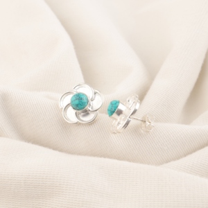 Indian Handmade 925 Sterling Silver Plated Precious Metal Alloy Blue <b>Turquoise</b> Freshwater Pearl <b>Stud</b> <b>Earrings</b> Unisex <b>Earrings</b> - Product Image 2