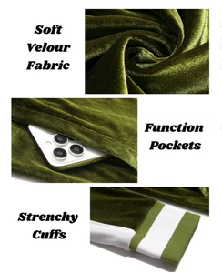 Men's Olive Green Velvet Tracksuit Full Sleeve Turn-<b>down</b> Collar Casual Jogger <b>Pants</b> Set Solid Color Breathable Midweight Regular - Product Image 3