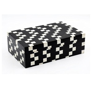 Handicraft Home Modern Black White Checkered <b>Pine</b> MDF Resin Inlay Durable Handmade Decorative Storage Jewelry <b>Box</b> for Dressing - Product Image 3