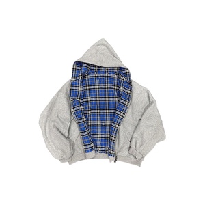 FCKSY Sweat à capuche unisexe réversible zippé 100 % coton, coupe oversize, style streetwear décontracté hiver, motif à carreaux gris et jaune - Product Image 2