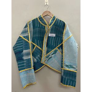 Nouvelle arrivée : veste indienne artisanale en coton patchwork multicolore Kantha, écologique, style ethnique, pour un usage décontracté - Product Image 3
