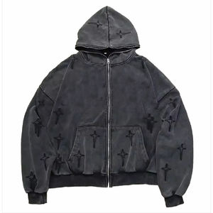 Sweat à capuche épais pour homme, délavé au soleil, en polaire, décontracté, uni, délavé à l'acide, avec rivets, pour l'hiver, de la marque Sun Faded - Product Image 6