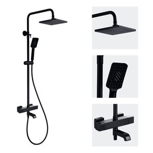 Ensemble de robinetterie de douche thermostatique carrée de 8 pouces avec douchette à main et bec de baignoire - Product Image 1