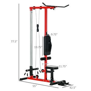 Macchina per trazioni verticali (Lat Pull Down) con sedile regolabile e pedana ribaltabile per sistemi da palestra domestica, disponibile in rosso - Product Image 3