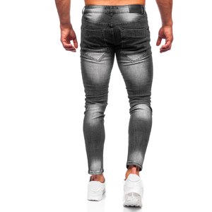 กางเกงยีนส์ผู้ชายทรงสกินนี่สีเทา ดีไซน์ขาดๆ แต่งโลโก้ได้ ผ้าเดนิมยืดได้ ราคาขายส่ง เสื้อผ้าเดนิมผู้ชาย - Product Image 4