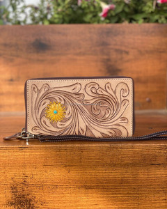 Cartera tallada a mano de cuero genuino para mujer, funda de teléfono de embrague, soporte de efectivo multiusos a la moda - Product Image 3