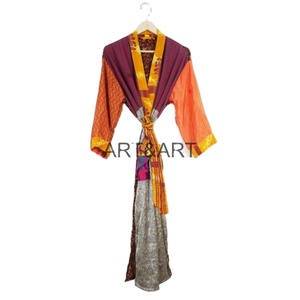 Kimonos de playa hechos a mano para mujer, albornoz de seda Natural 100%, batas de Kimono estampadas con bloque de mano para mujer - Product Image 2