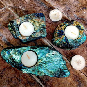 Cristal de labradorita natural para decoración del hogar con iluminación de selenita para portavelas y contenedor de velas tipo t-light - Product Image 6