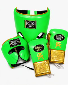 Ensemble de boxe personnalisé de qualité supérieure pour l'entraînement, avec logo personnalisé, comprenant des gants de boxe à lacets, un protège-tête et un protège-guêtres. - Product Image 5