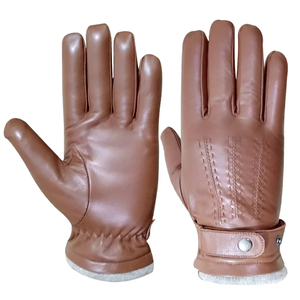 Gants de conduite en cuir marron pour hommes, chauds pour l'hiver, à doigts entiers, compatibles écran tactile, avec sangle réglable, pour la mode en plein air - Product Image 1