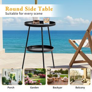 2-Tier Round Modern Black Metal <b>Side</b> <b>Table</b> Adjustable Feet 12.6\" Small End <b>Table</b> Double <b>Tray</b> Storage Contemporary Accent <b>Table</b> - Product Image 5