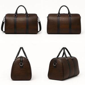Leather Weekender Duffle <b>Bag</b> Zipper Closure Soft Handle Unisex Travel Large Capacity 36-55L Brown - Product Image 4