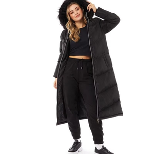 Chaqueta Larga de Mujer con Capucha y Ribete de Piel, Cierre de Cremallera, Relleno Grueso de Algodón para Invierno, Exterior de Cuero Genuino Transpirable - Product Image 4