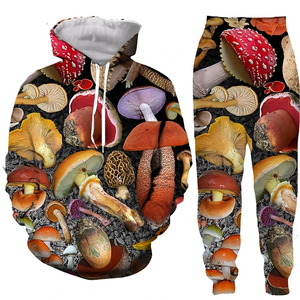 Ensemble de survêtement unisexe à sublimation motif champignon psychédélique, comprenant un sweat à capuche et un pantalon de jogging décontracté à cordon de serrage pleine longueur - Product Image 5