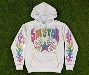 <b>Men's</b> Rhinestone Graphic Pullover Hoodie Custom Streetwear <b>White</b> Oversized Hip Hop <b>Sweatshirt</b> with Embroidery & Sequin Design - Product Image 6