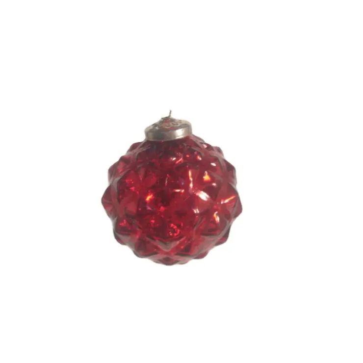 Kleine Getextureerde Rode Vintage Dennenappel Kerstbal Glas Kerstversiering Rood Glas Xmas Decor Kerst Opknoping Decoratie