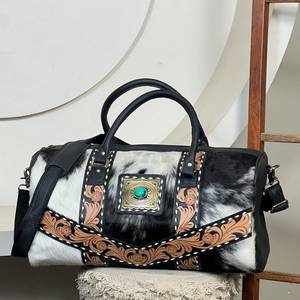 Handcrafted Genuine Hand Tooled Cowhide Leather Duffel Bag & <b>Backpack</b> Set Unisex Travel Luggage Matching 2 Piece Bag Sets - Product Image 3