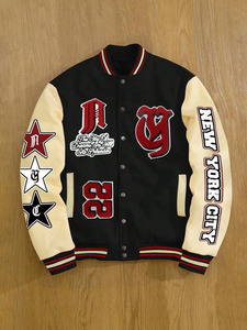 College Inspired Varsity <b>Jacket</b> Men's Two-Tone Sleeves 100% Cotton Fleece Lining Windproof Breathable Double Breasted Winter - Product Image 4