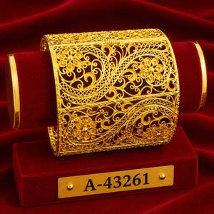 Geometric 10K Gold Zinc Alloy Bangles 24K Gold Plated Trendy Women's Wedding Zircon Jewelry Party Third Party Certified A-43048 - Product Image 3