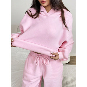 High Quality Women Blank Sportswear Two Piece Cotton 100% Custom Design Sweatpants and Hoodies Sets for Sale - Product Image 2