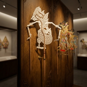 Marionnette de théâtre des ombres Wayang Kulit en cuir indonésien artisanale, Rama Wijaya, décoration murale traditionnelle culturelle, ornement artisanal - Product Image 5