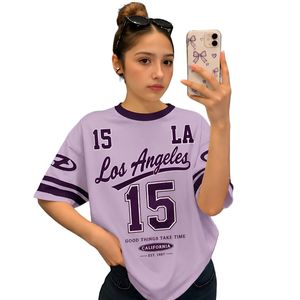เสื้อยืดโอเวอร์ไซส์ผ้าฝ้ายสำหรับผู้หญิง, เสื้อยืดผู้หญิงพิมพ์ลายทรงหลวม, ผ้าฝ้ายเนื้อนุ่ม, เสื้อลำลองคอกลมแขนสั้น - Product Image 1